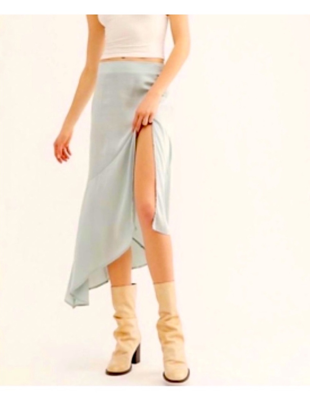 Free people Lola Light Blue Asymmetric Side-Slit Midi Skirt